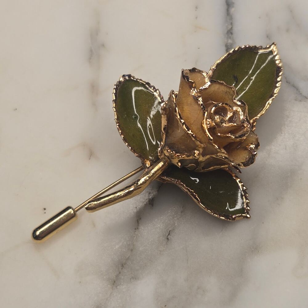 Natural Preserved Yellow Rose Pin Gold Plated Wearable Art